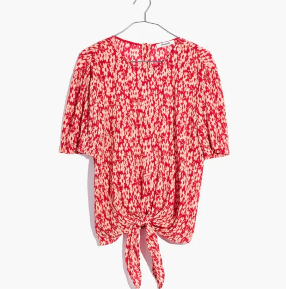Madewell Back Button Crinkle Top Size S